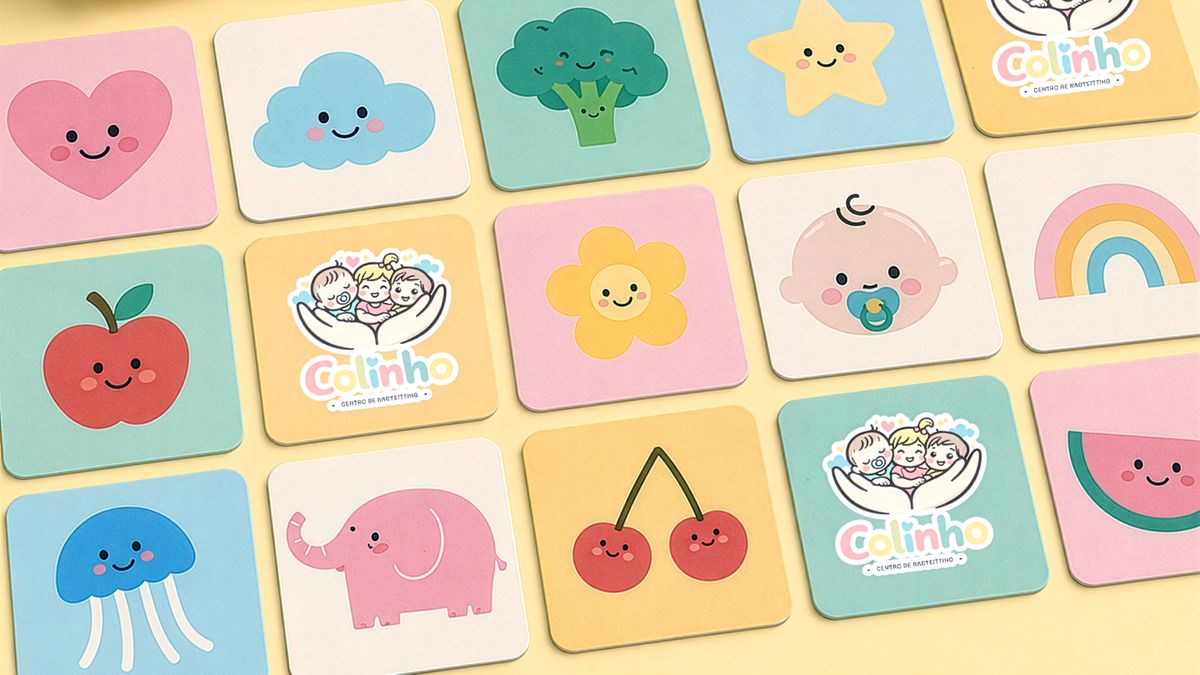 Jogo da memória com as formas e cores da marca Colinho