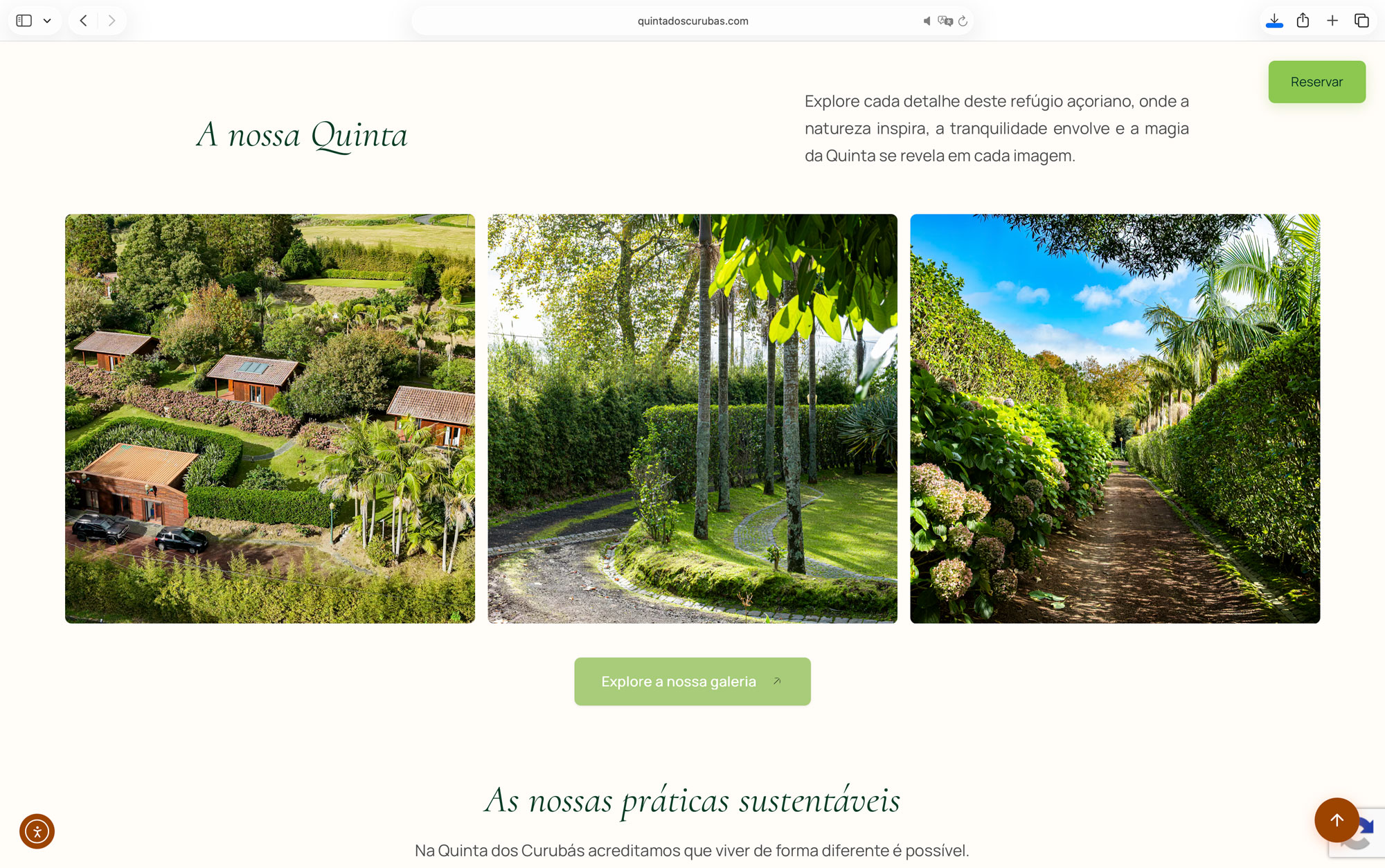 Screenshot do website Quinta dos Curubas Cottages, página de cottages