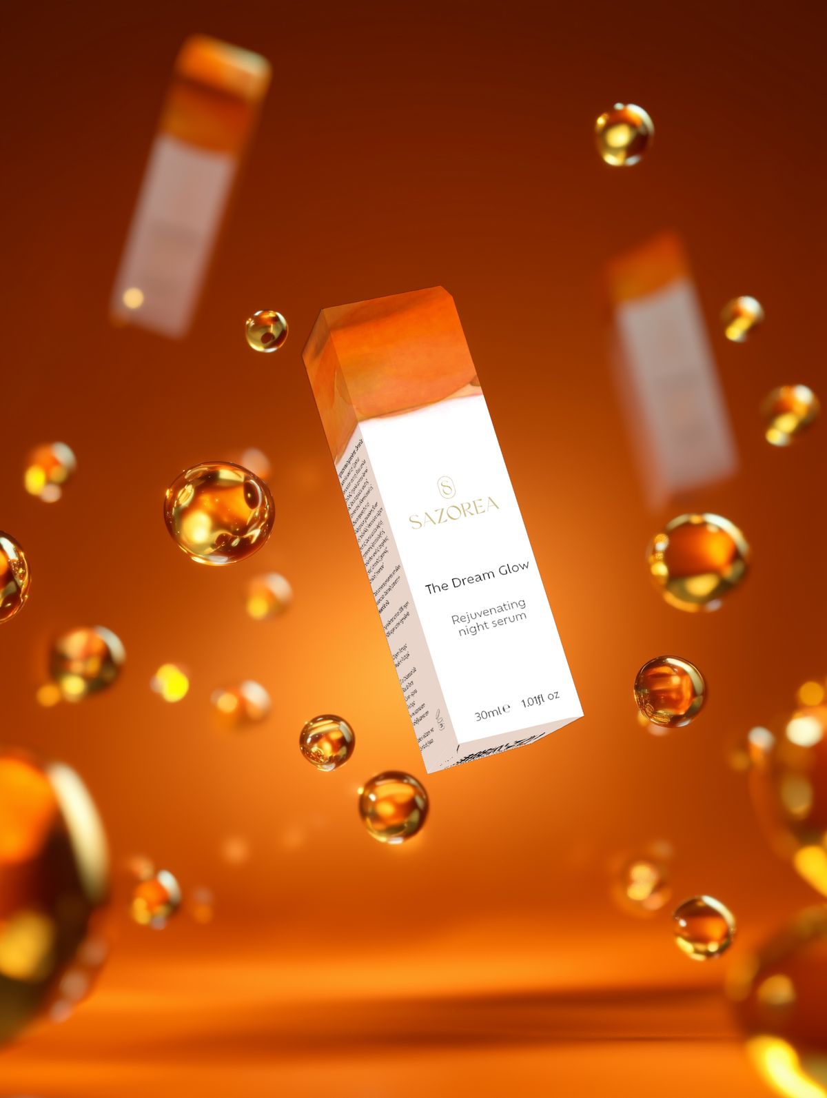 Detalhe da textura de aguarela laranja na embalagem The Dream Glow